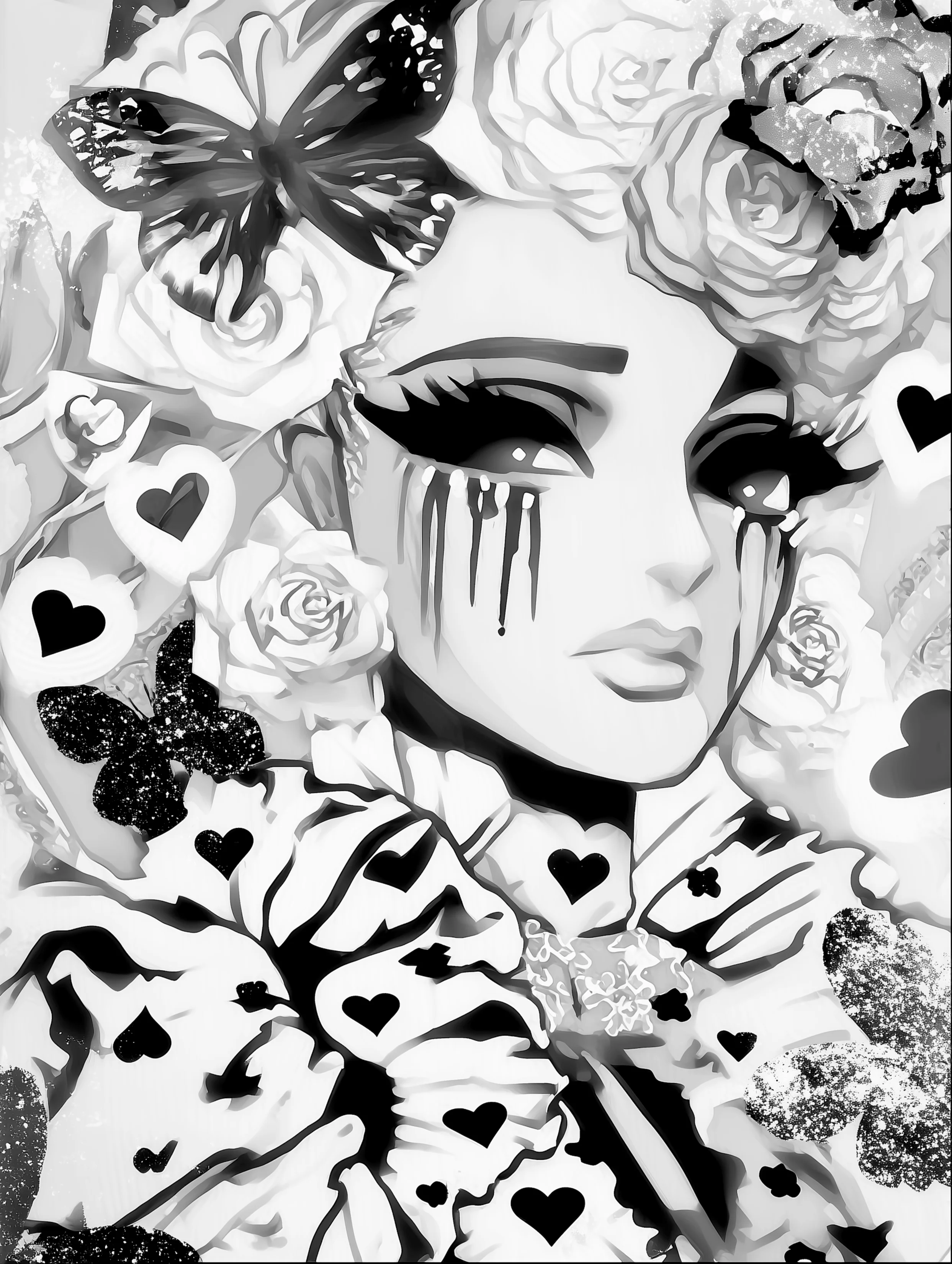 Free printable crying coloring page for adults featuring trying not to cry woman